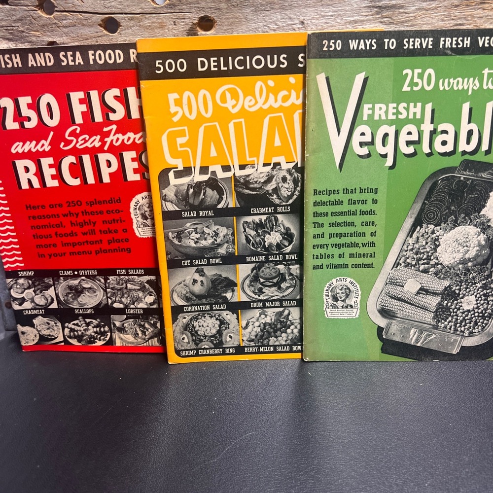 Vintage 1940 Culinary Arts Institute Cookbook Set Salads Seafood Vegetables